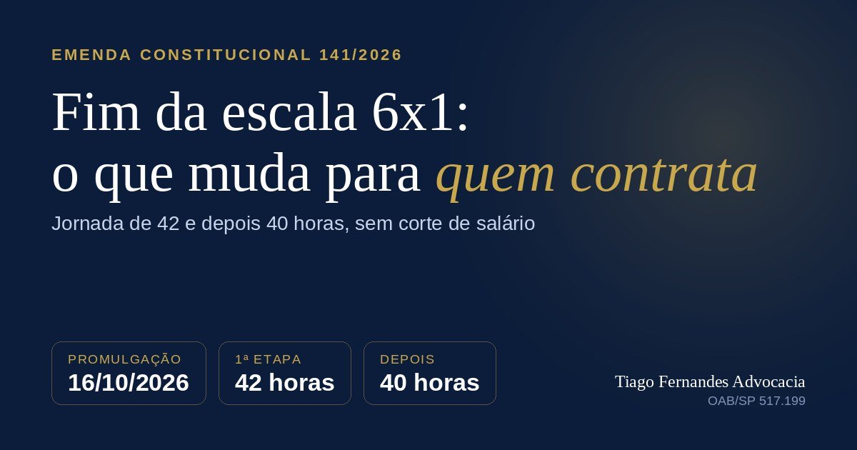 Capa do artigo sobre o fim da escala 6x1 e a Emenda Constitucional 141/2026