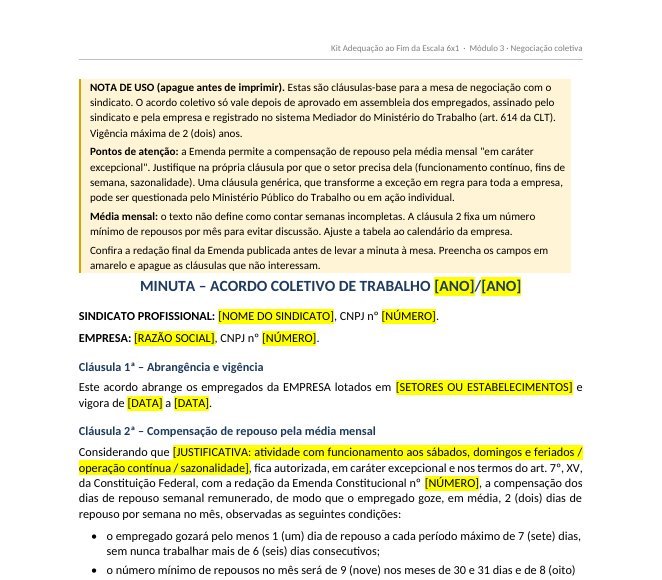 Início da minuta de cláusulas para acordo coletivo de trabalho