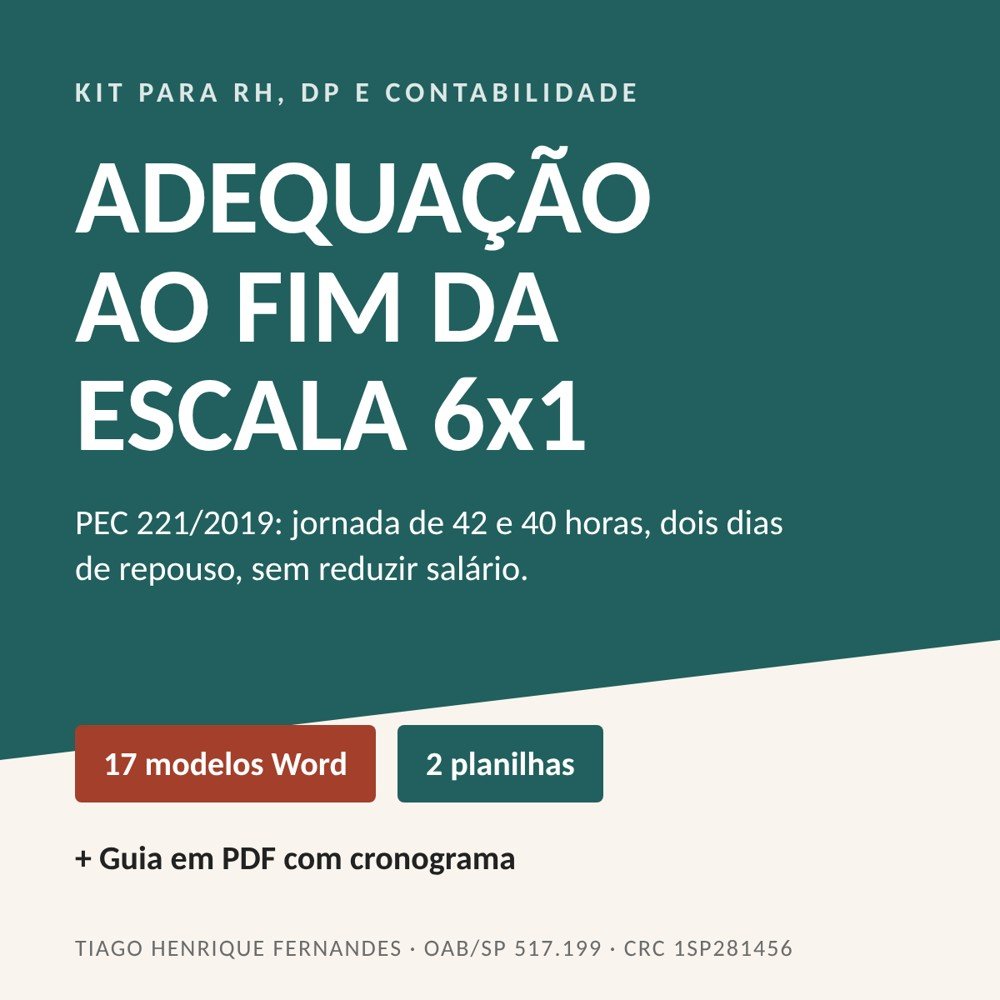 Capa do Kit Adequação ao Fim da Escala 6x1, com modelos em Word, planilhas e guia em PDF